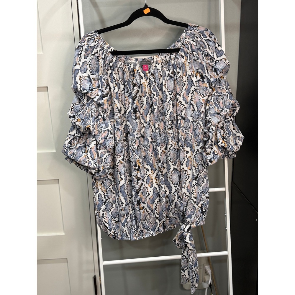 Vince Camuto Snakeskin Off Shoulder Ruffle Sleeve Blouse Blue Cloud 2X NWT Boho
